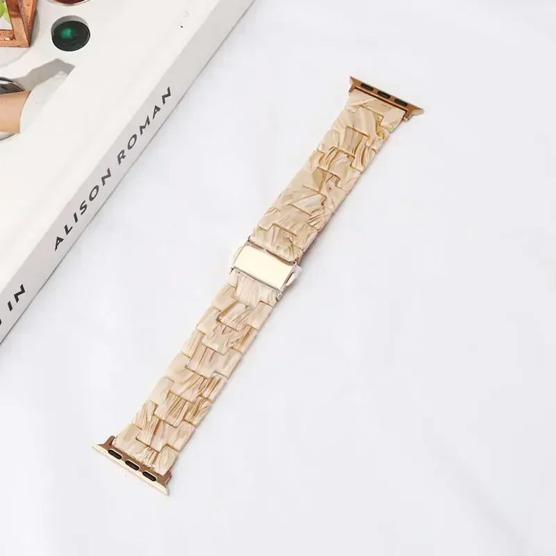 Pulsera de repuesto para Apple Watch en resina beige y oro