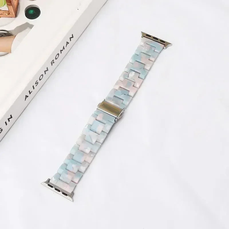 Pulsera de repuesto para Apple Watch en resina blanco y azul