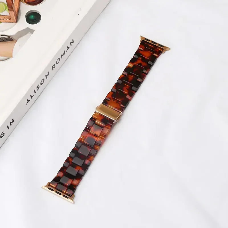 Pulsera de repuesto para Apple Watch en resina marrón y oro
