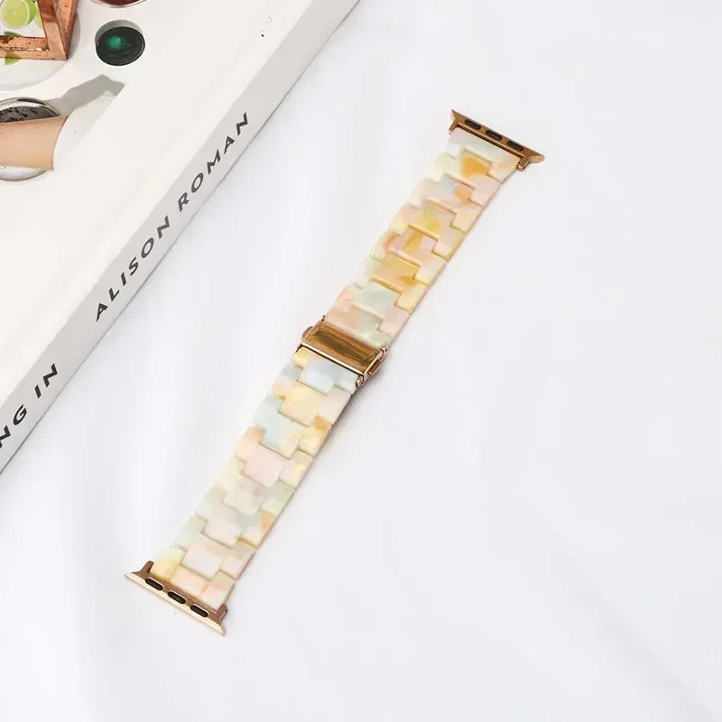 Pulsera de repuesto para Apple Watch en resina amarillo y blanco