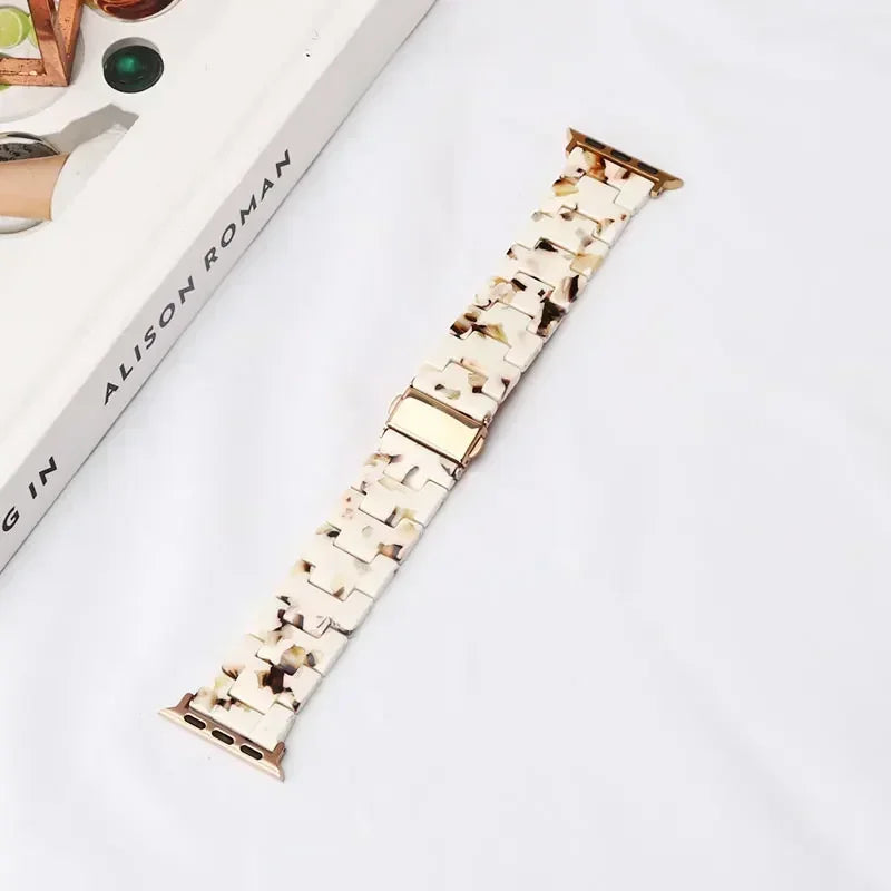 Pulsera de repuesto para Apple Watch en resina blanco y marrón