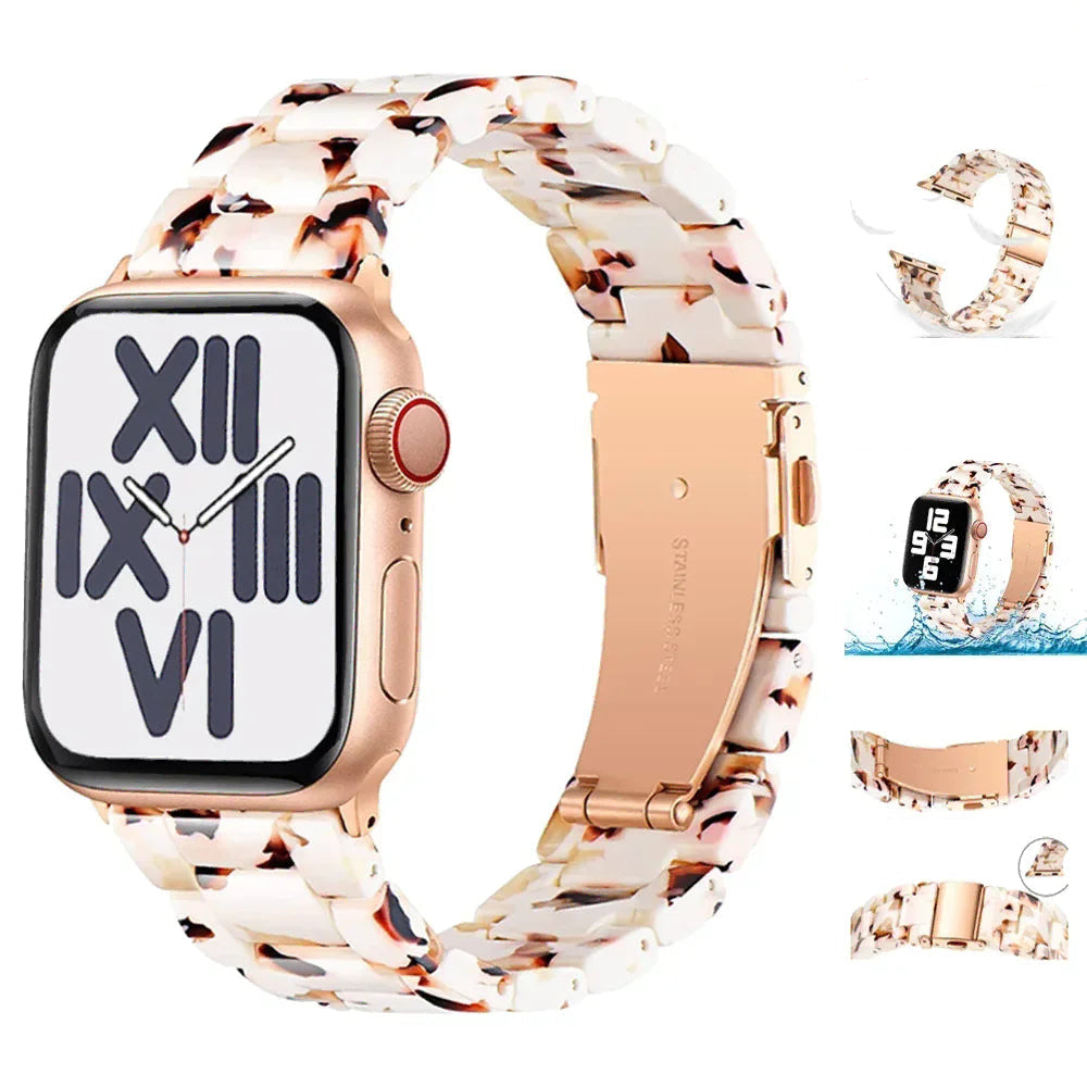 Pulsera de repuesto para Apple Watch en resina blanco y marrón