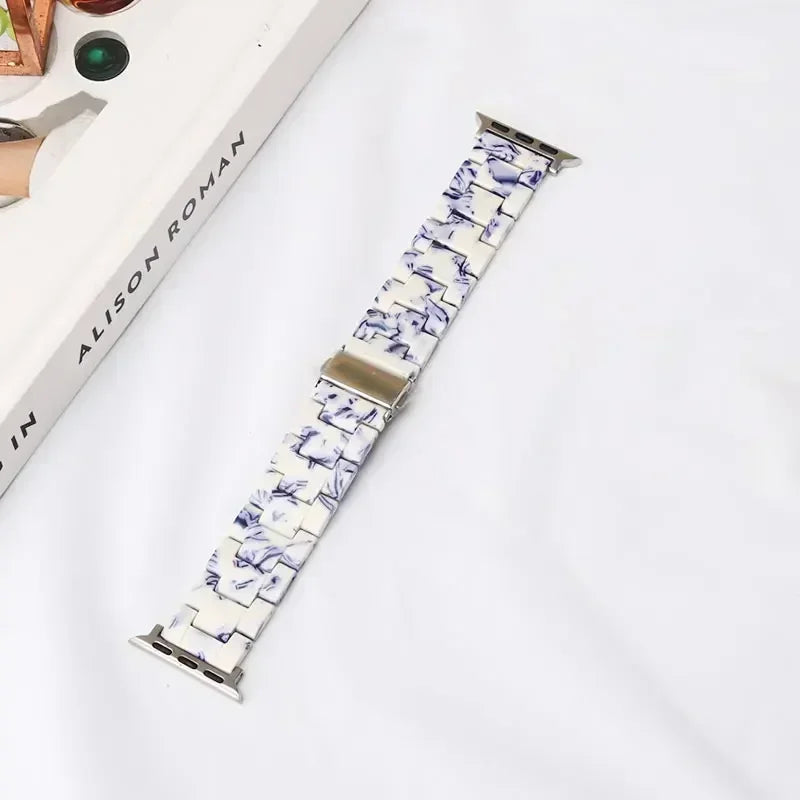 Pulsera de repuesto para Apple Watch en resina blanco y azul