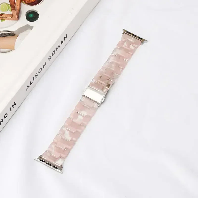 Pulsera de repuesto para Apple Watch en resina rosa blanco