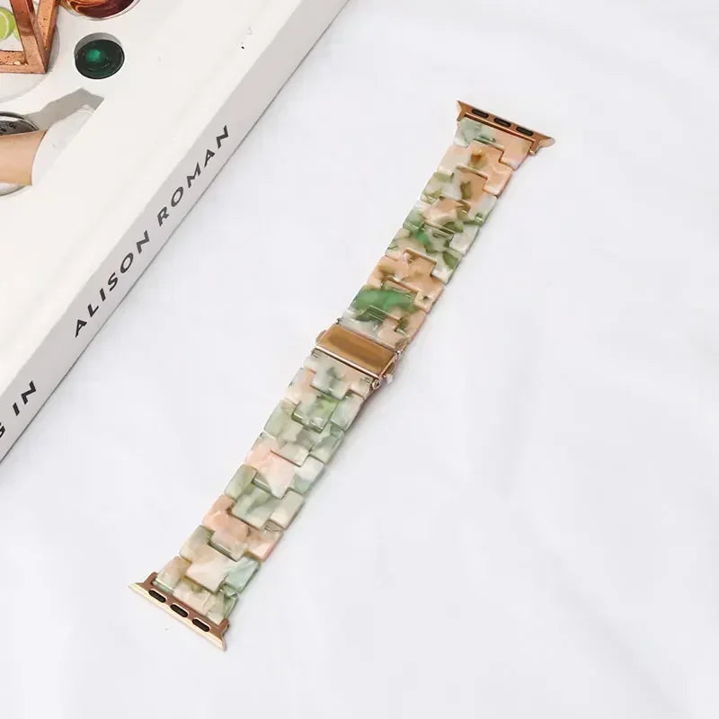 Pulsera de repuesto para Apple Watch en resina verde rosa