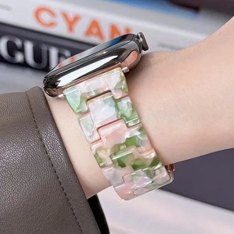 Pulsera de repuesto para Apple Watch en resina verde rosa