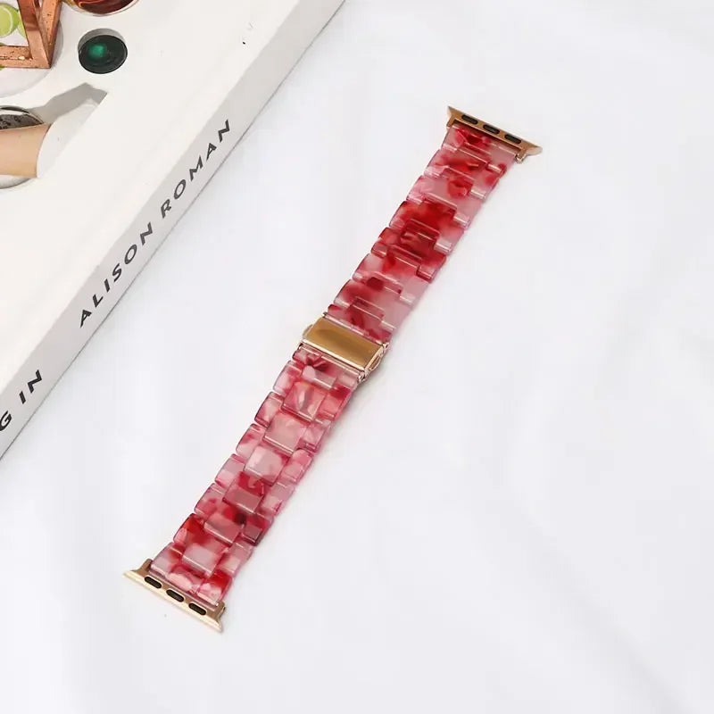Pulsera de repuesto para Apple Watch en resina rojo y blanco
