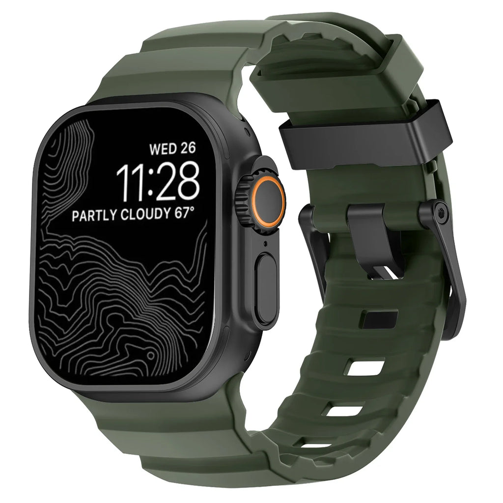 Correa de repuesto para Apple Watch de silicona gruesa verde negro