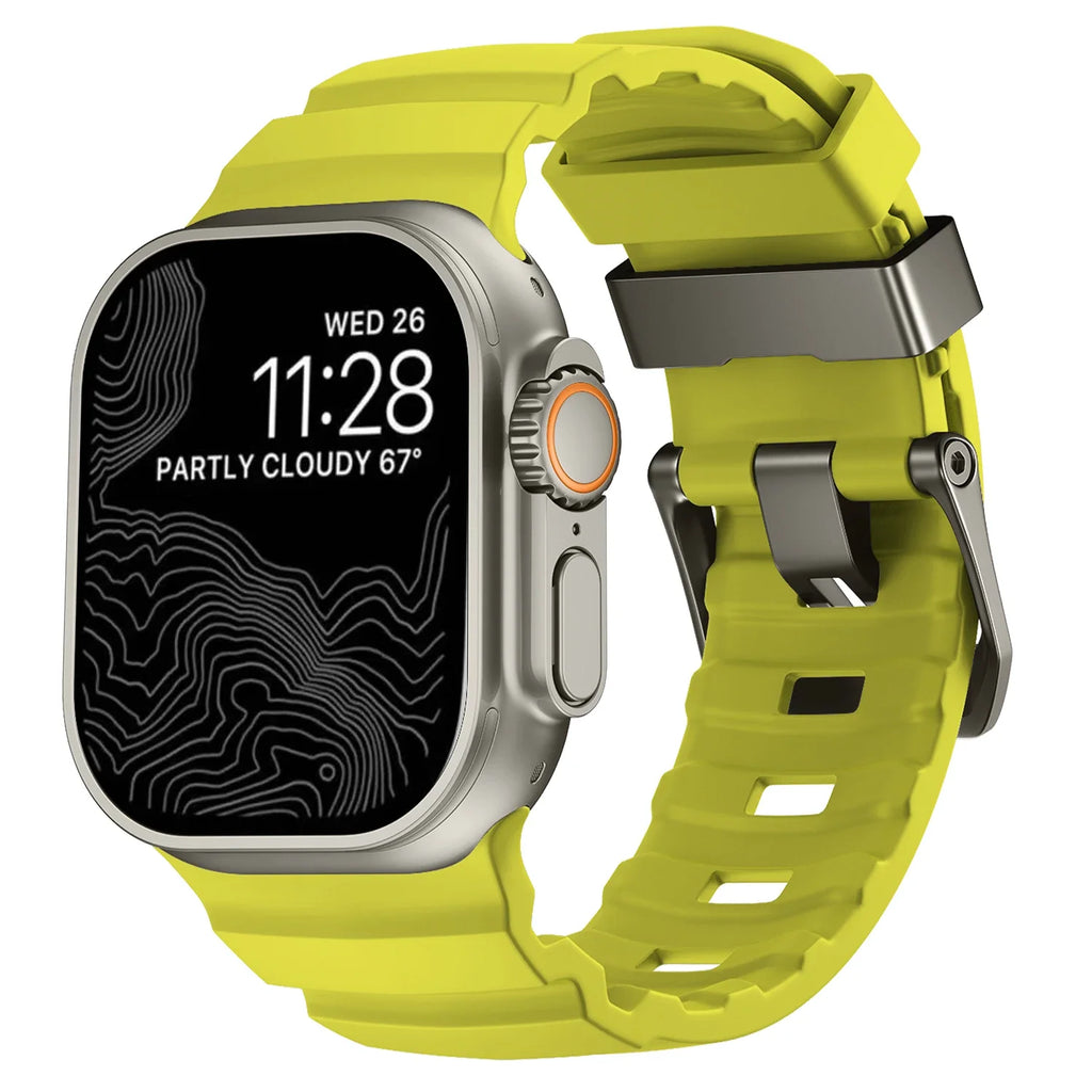 Correa de repuesto para Apple Watch de silicona gruesa verde amarillo