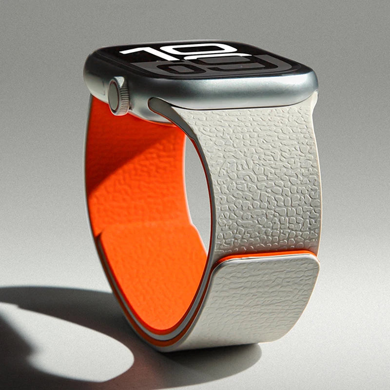 Pulsera de repuesto para Apple Watch de silicona magnética gris naranja