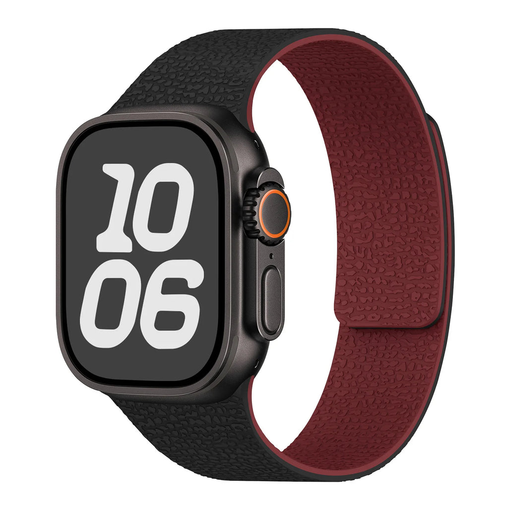 Pulsera de repuesto para Apple Watch de silicona magnética negra y burdeos