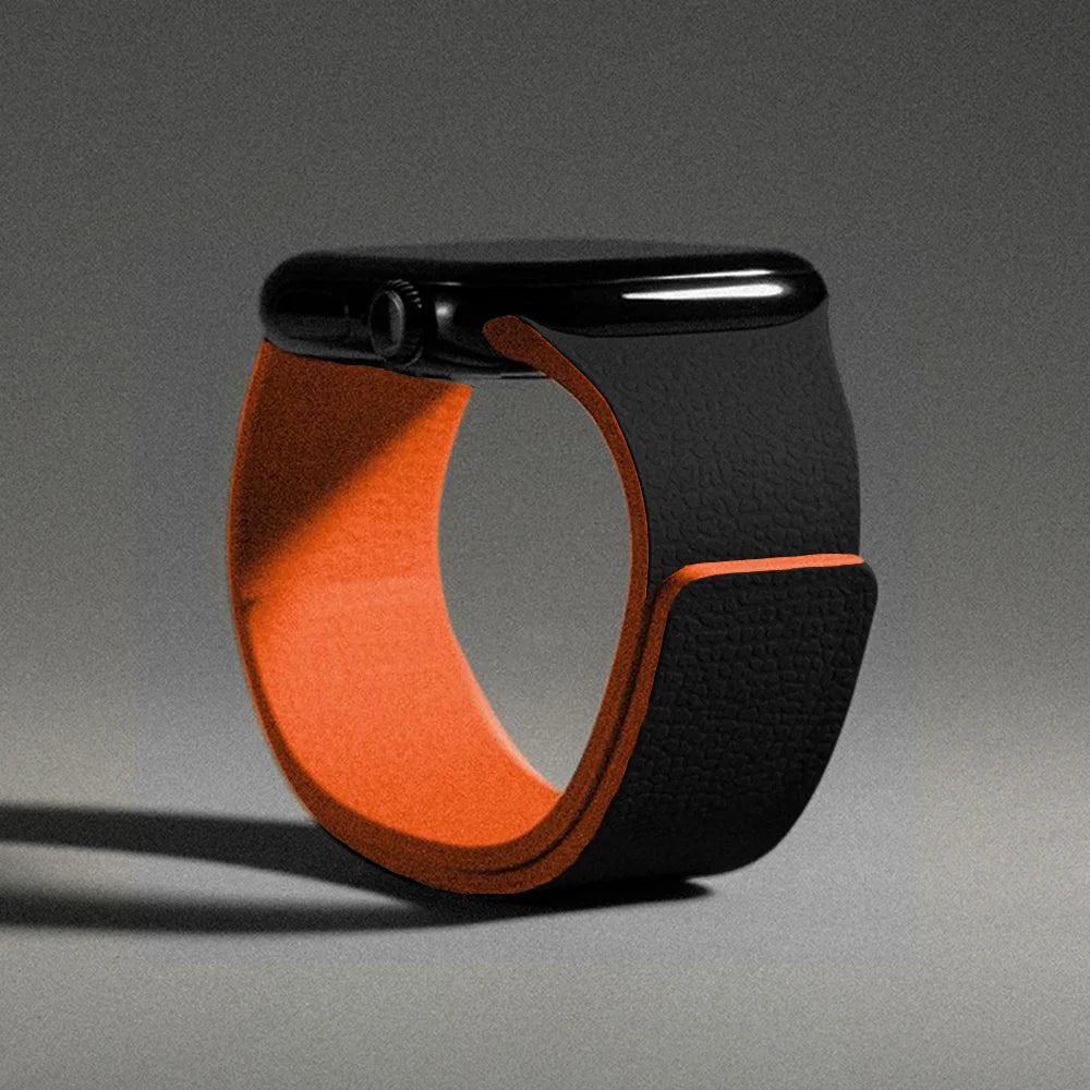 Pulsera de repuesto para Apple Watch de silicona magnética negra y naranja