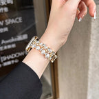 Correa de repuesto para Apple Watch con strass y perlas doradas y perlas
