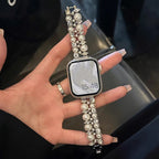 Correa de repuesto para Apple Watch con strass y perlas plateadas