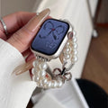Correa de repuesto para Apple Watch con strass y perlas blancas