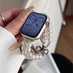 Correa de repuesto para Apple Watch con strass y perlas blancas