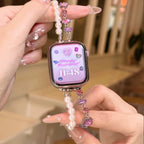 Correa de repuesto para Apple Watch con strass y perlas rosas