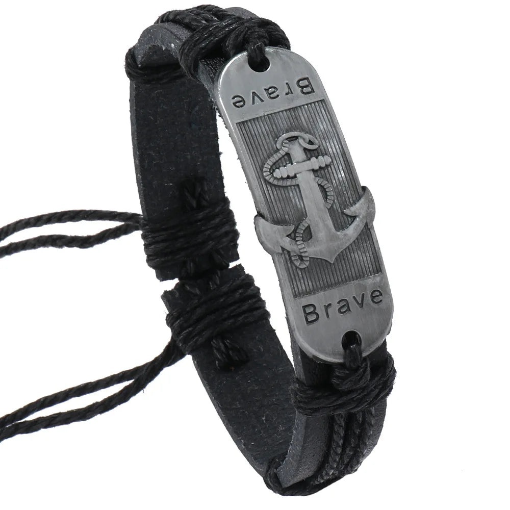 Pulsera de cuero Ancla de las Olas 