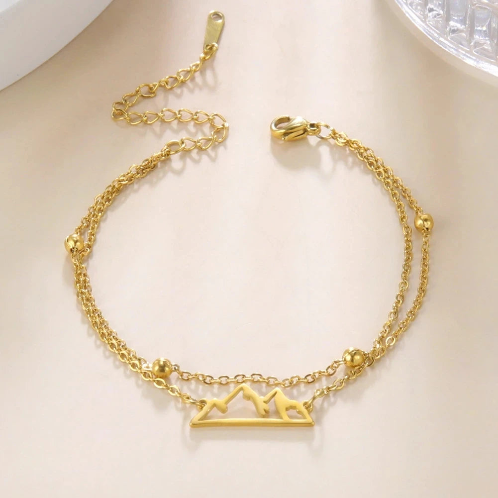 Pulsera Doble con Colgante Montaña oro