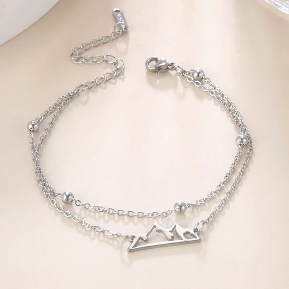 Pulsera Doble con Colgante Montaña plata