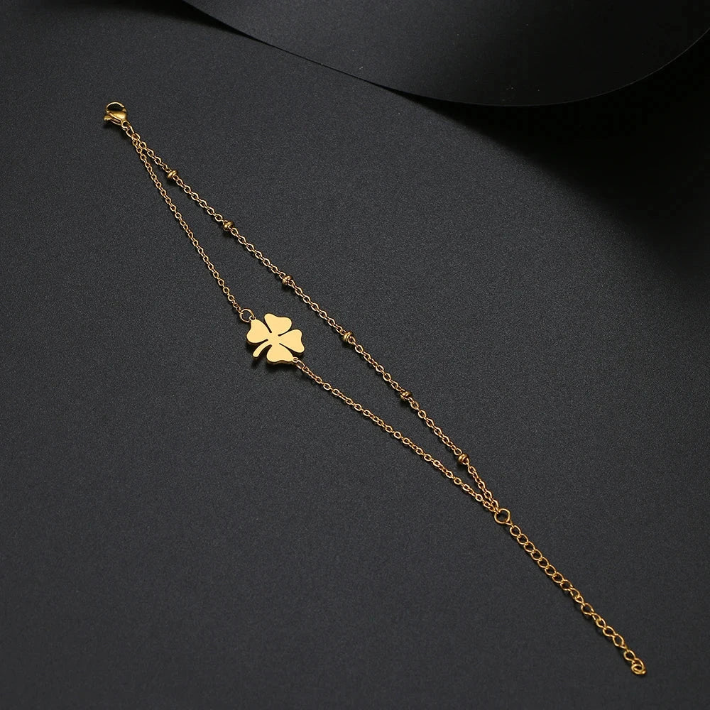 Pulsera Doble con Trébol de 4 Hojas oro