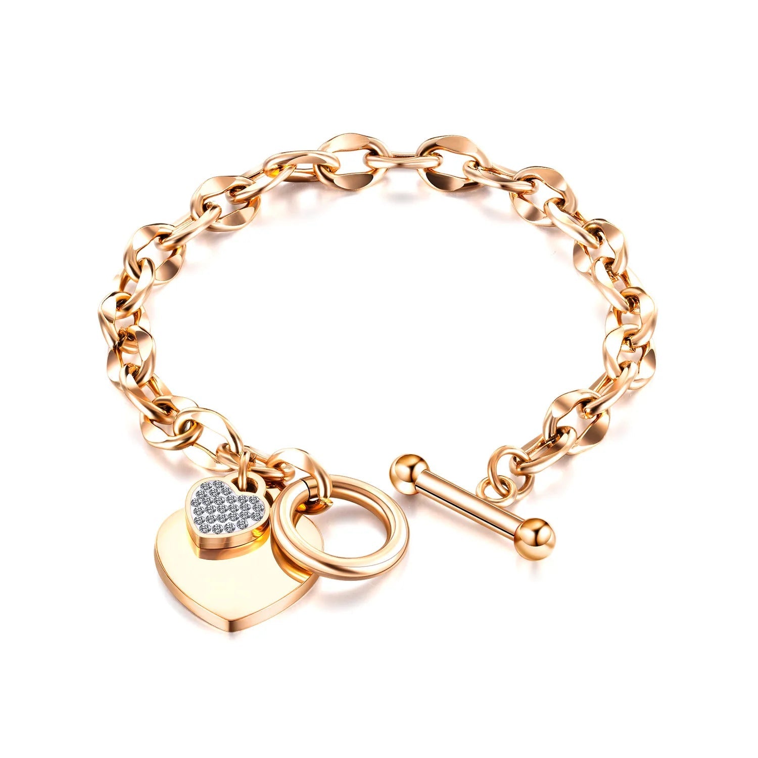 Pulsera Doble Corazón Gourmette Mujer oro rosa