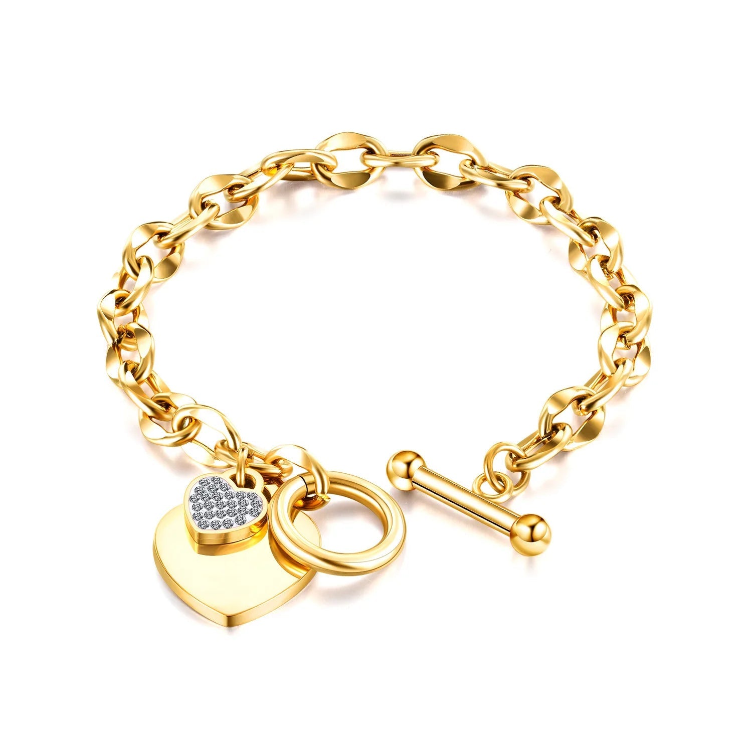 Pulsera Doble Corazón Gourmette Mujer oro
