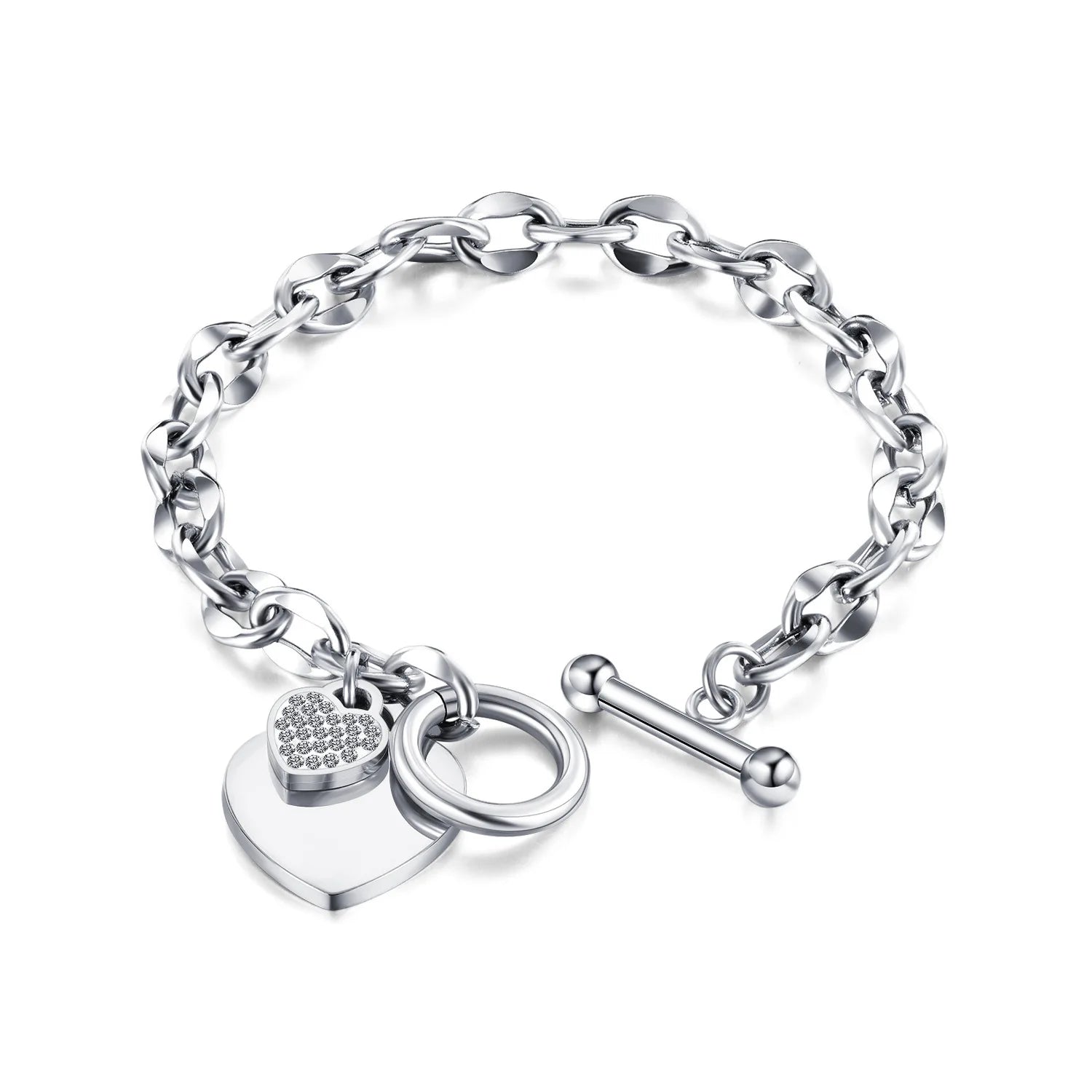 Pulsera Doble Corazón Gourmette Mujer plata