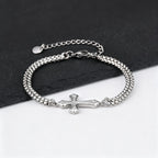 Pulsera doble cadena y cruz