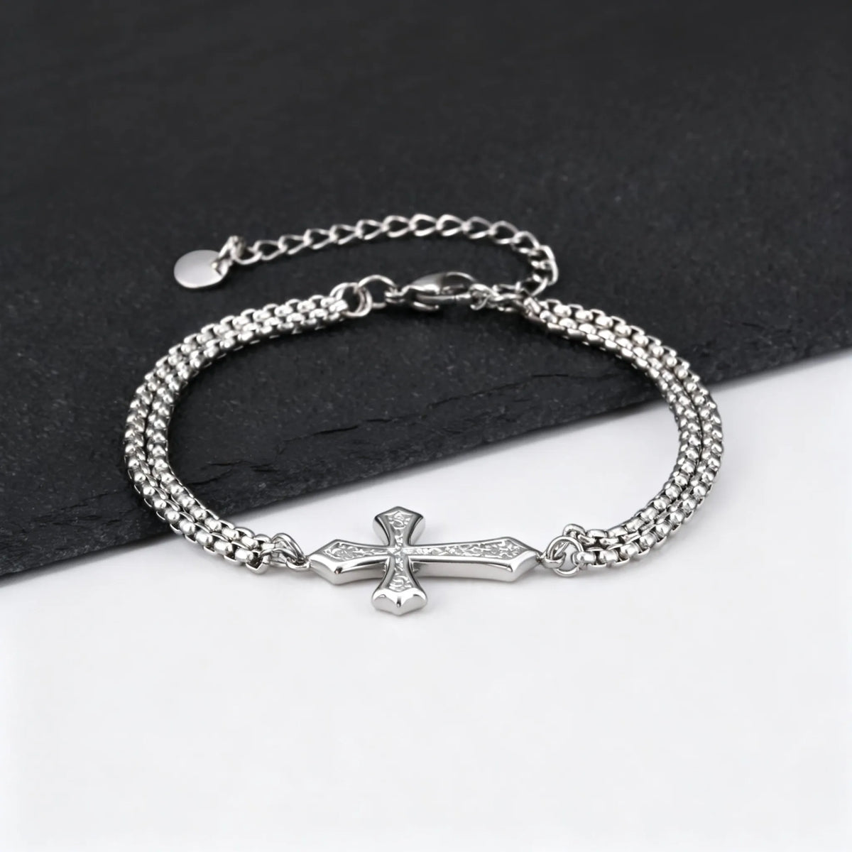 Pulsera doble cadena y cruz