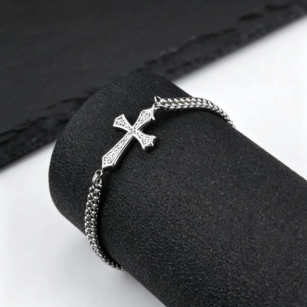 Pulsera doble cadena y cruz