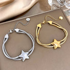 Pulsera de doble vuelta y estrella abombada de plata