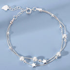 Double-row bracelet with stars and sandblasted beads