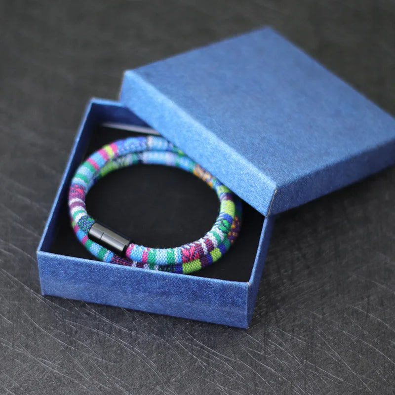 Pulsera Doble Trenzada Étnica Multicolor azul