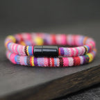 Pulsera Doble Trenzada Étnica Multicolor rosa