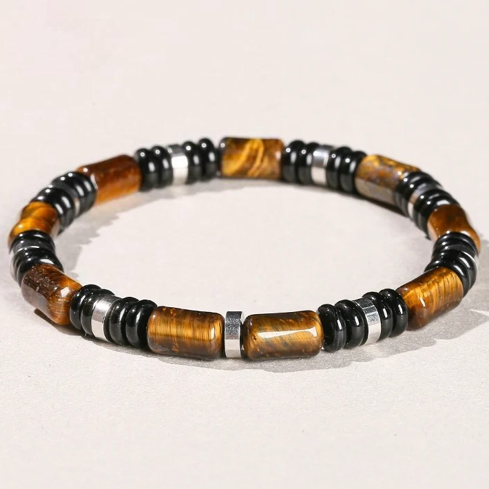 Triple protection elastic bracelet – tiger's eye, onyx and hematite