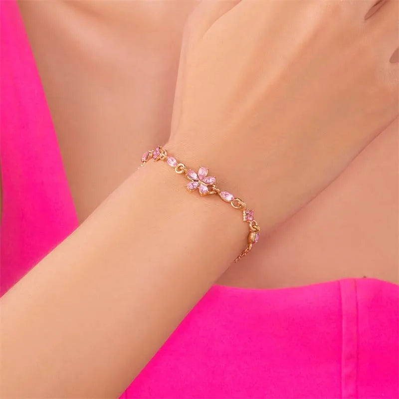 Pulsera Elegante con Flores rosa