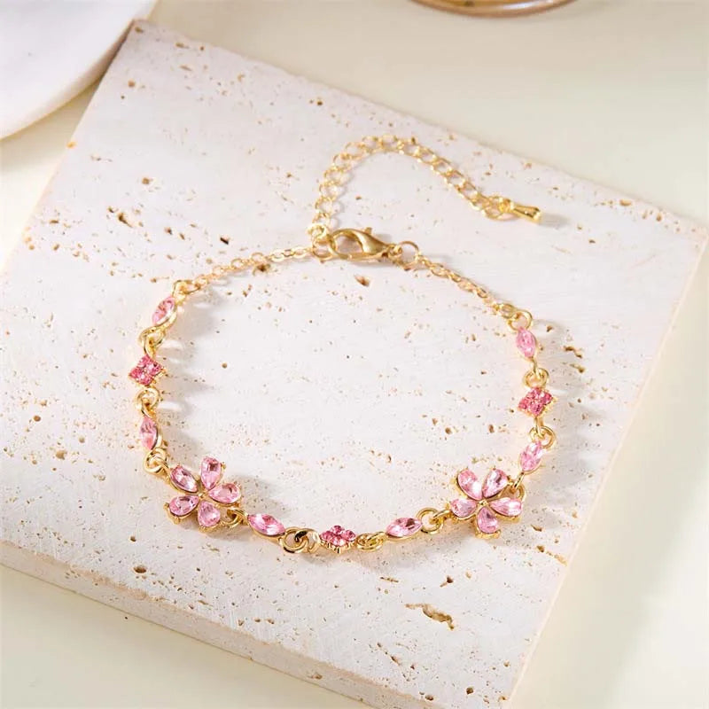 Pulsera Elegante con Flores rosa