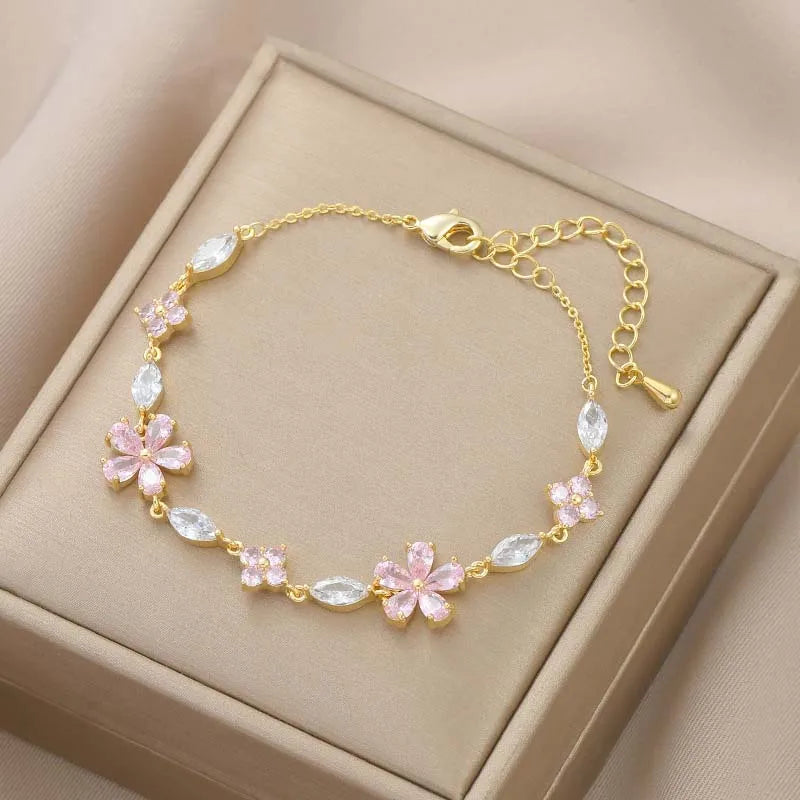 Pulsera Elegante con Flores rosa