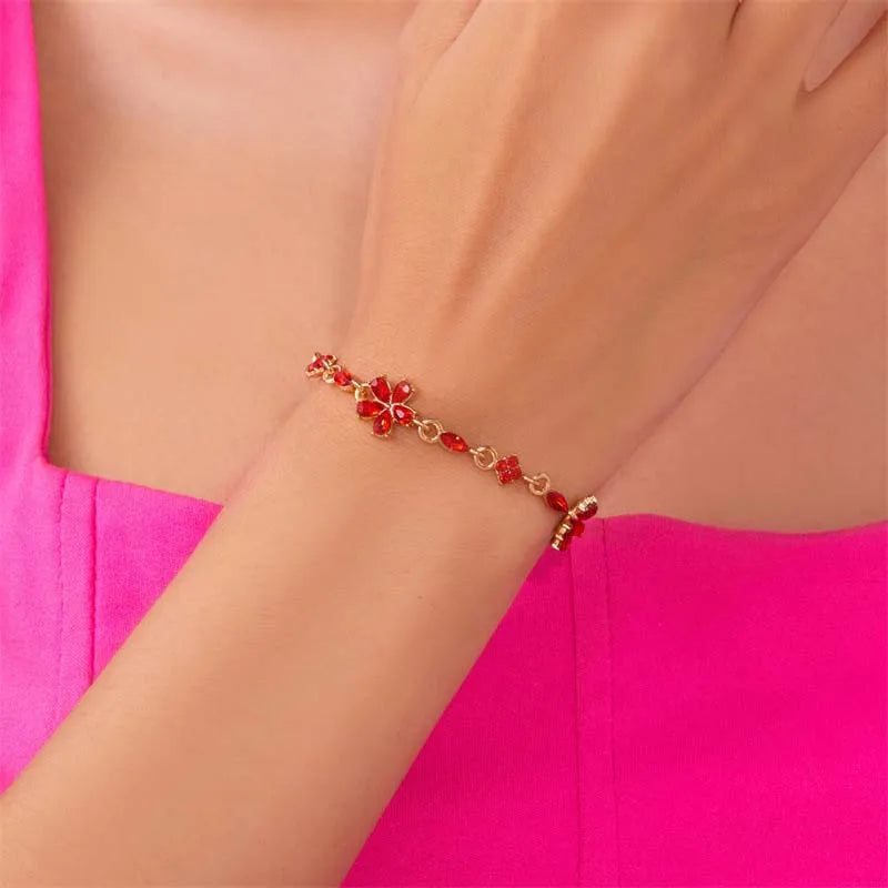 Pulsera Elegante con Flores rojo