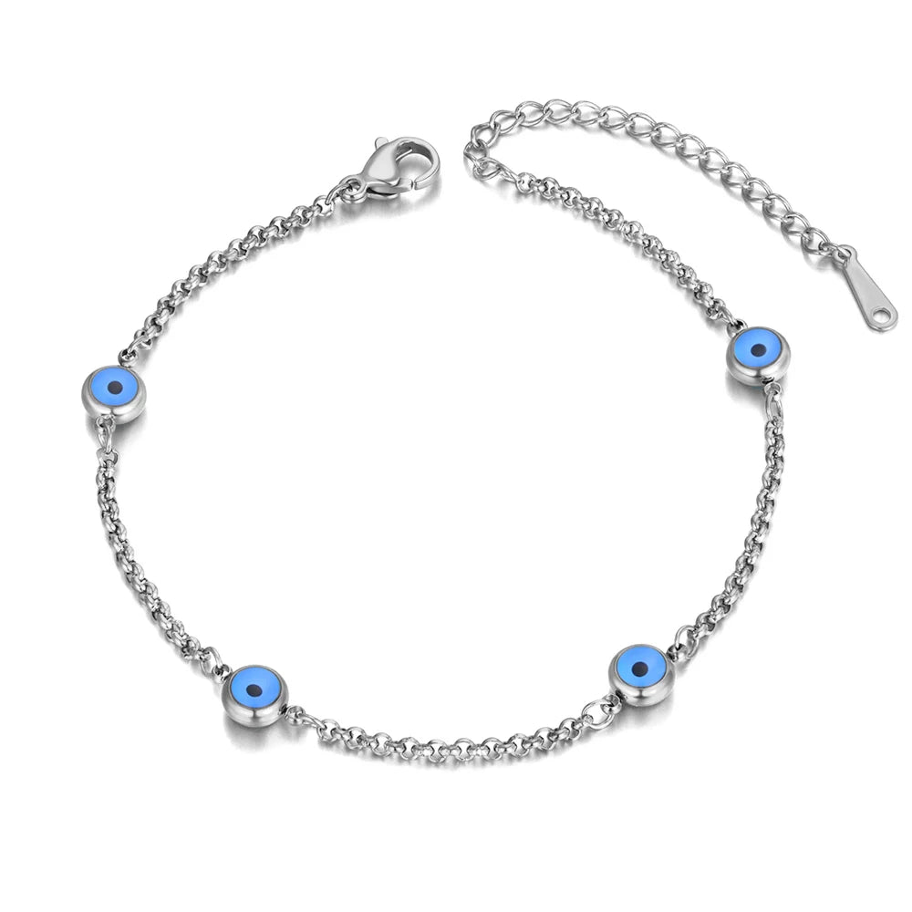 Pulsera Elegante Contra el Mal de Ojo Turco plata
