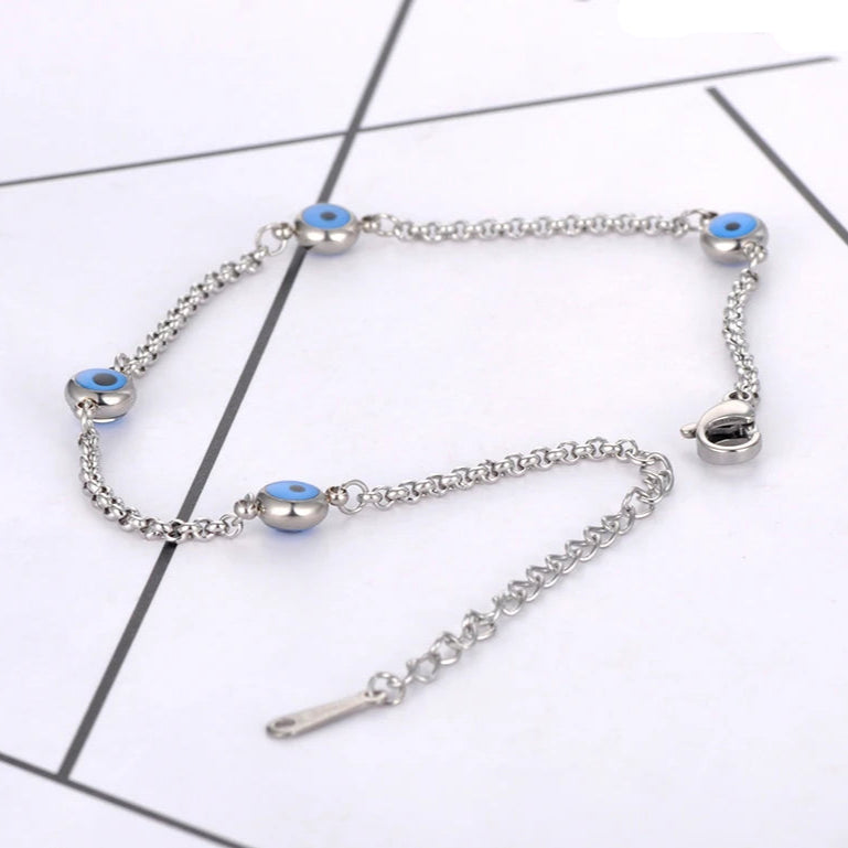 Pulsera Elegante Contra el Mal de Ojo Turco plata
