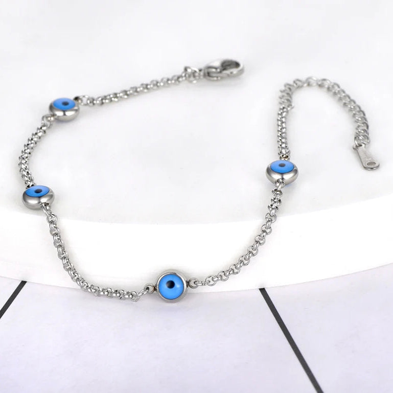 Pulsera Elegante Contra el Mal de Ojo Turco plata
