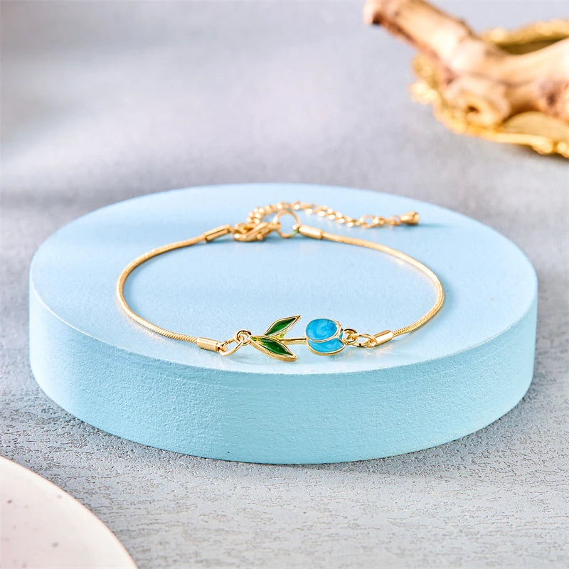 Pulsera Elegante Flor de Tulipán azul