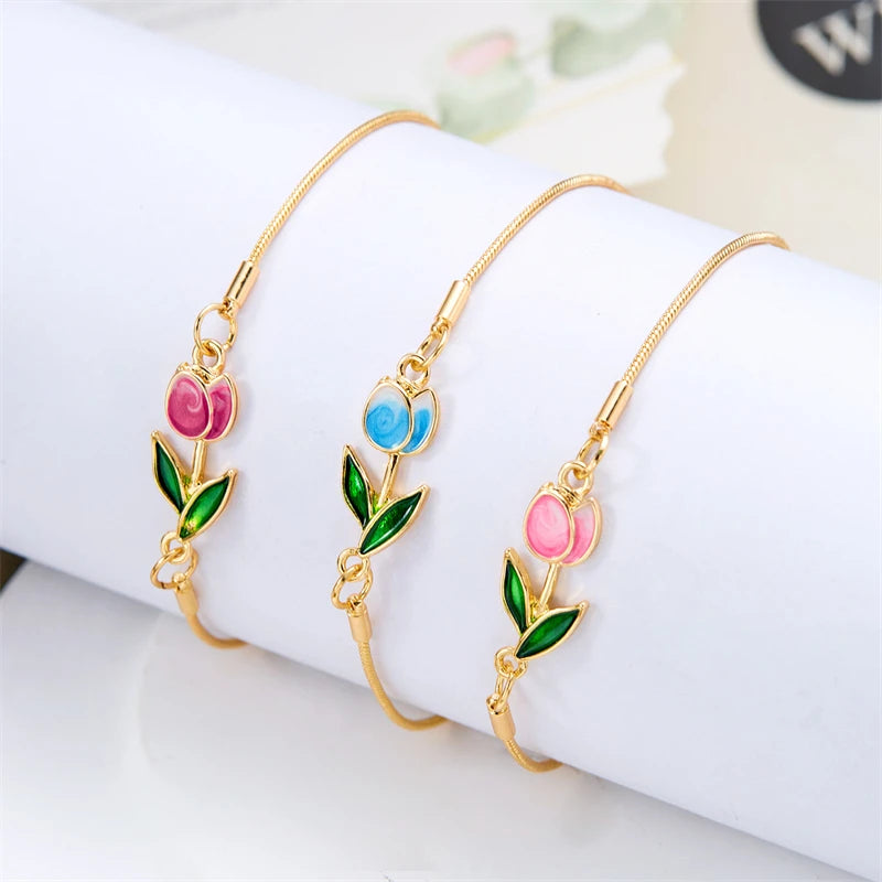 Pulsera Elegante Flor de Tulipán rosa