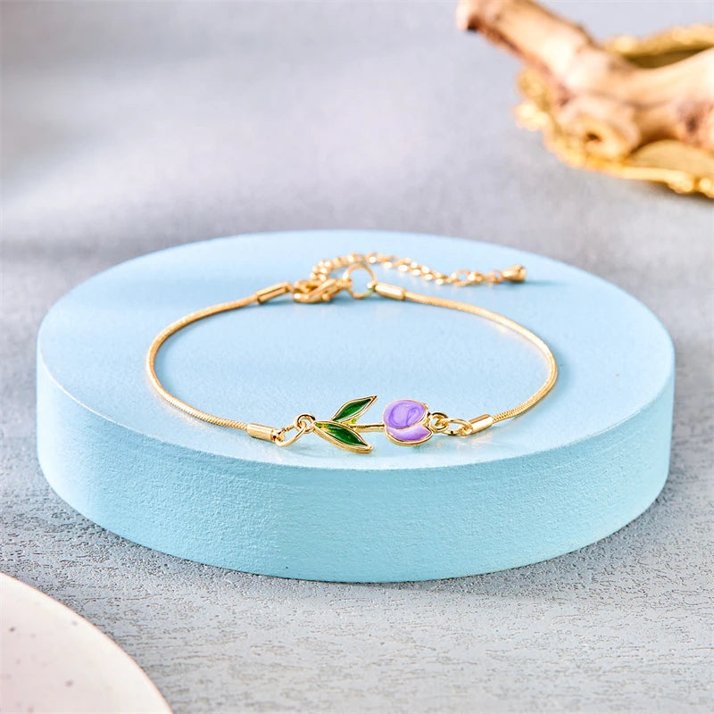 Pulsera Elegante Flor de Tulipán violeta