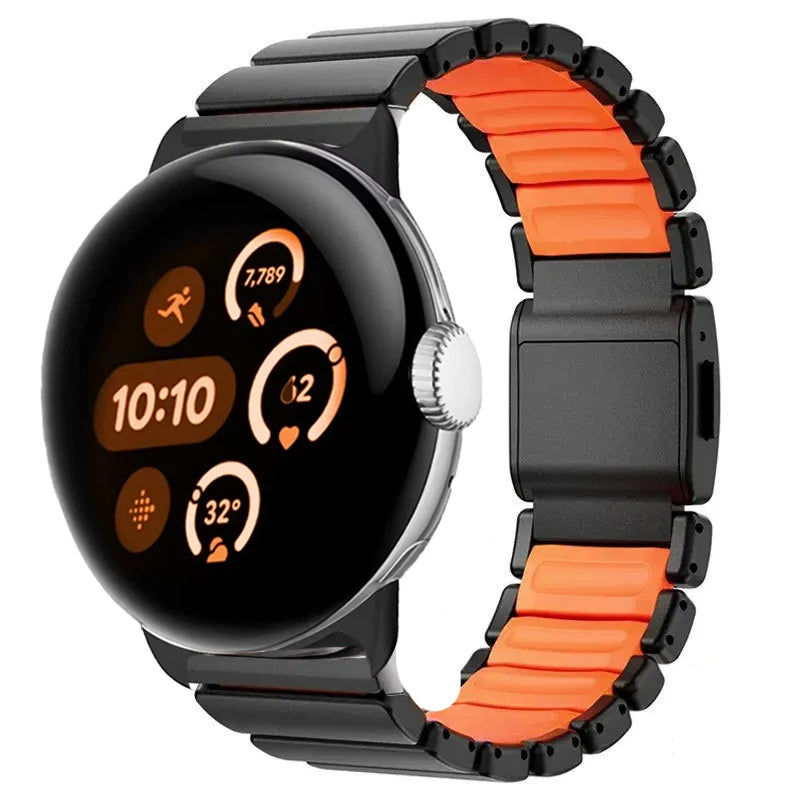 Pulsera de acero inoxidable para Google Pixel Watch 3, 4, 45mm negra y naranja