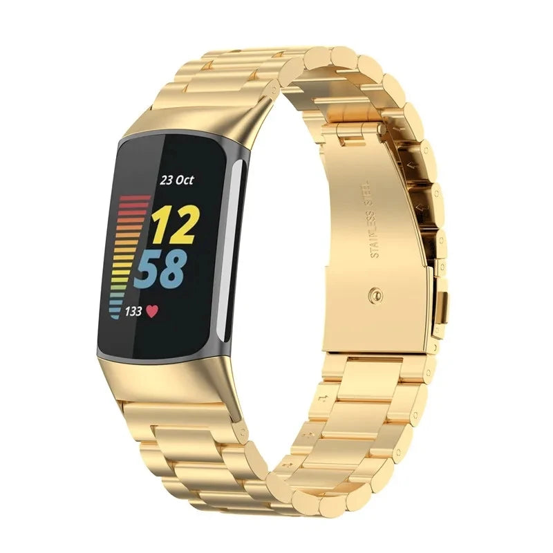 Pulsera de acero para reloj Fitbit Charge 5, Charge 6 oro