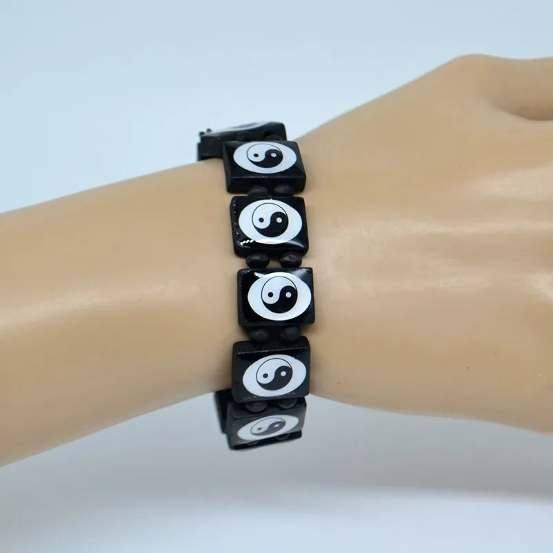 Pulsera de Madera Yin Yang Negro y Blanco