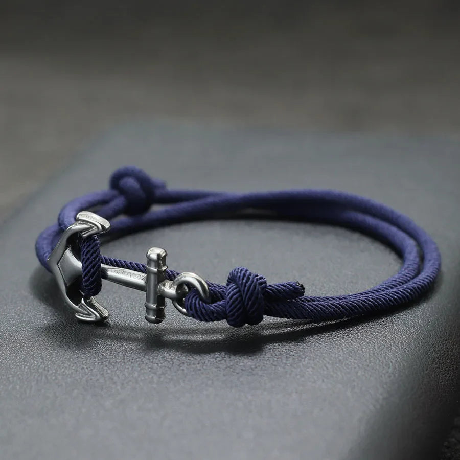 Pulsera de cuerda ancla azul marino